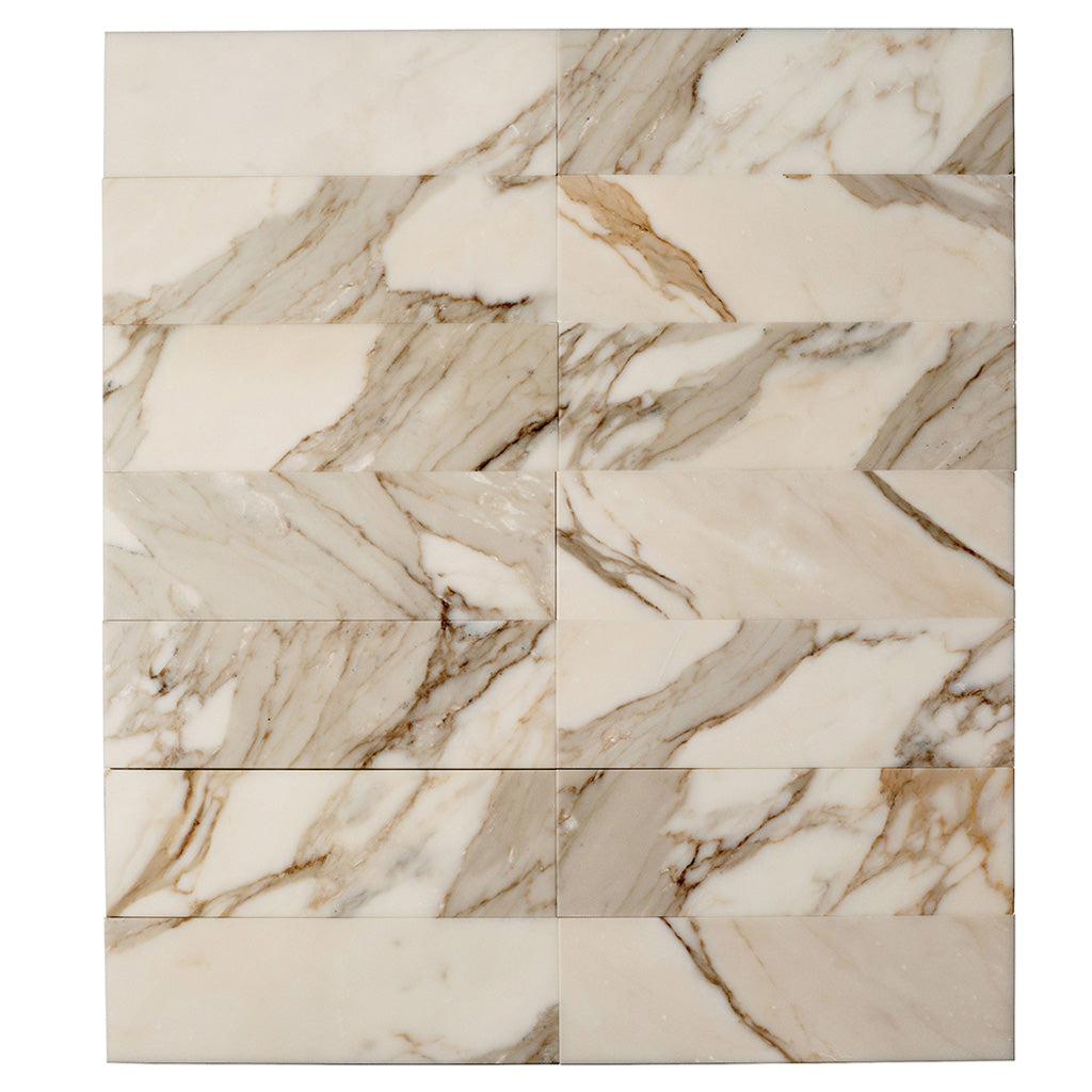 White 4x12 Polished Subway Calacatta Gold Marble Tile (15 pack, 5 sq ft/case)