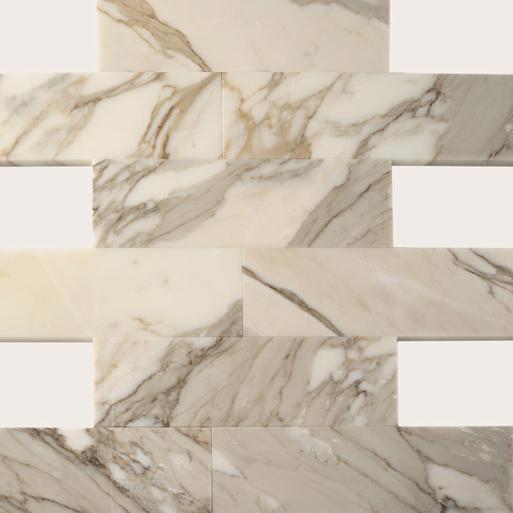 White 4x12 Polished Subway Calacatta Gold Marble Tile (15 pack, 5 sq ft/case)