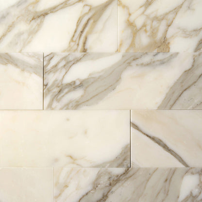 White 4x12 Polished Subway Calacatta Gold Marble Tile (15 pack, 5 sq ft/case)