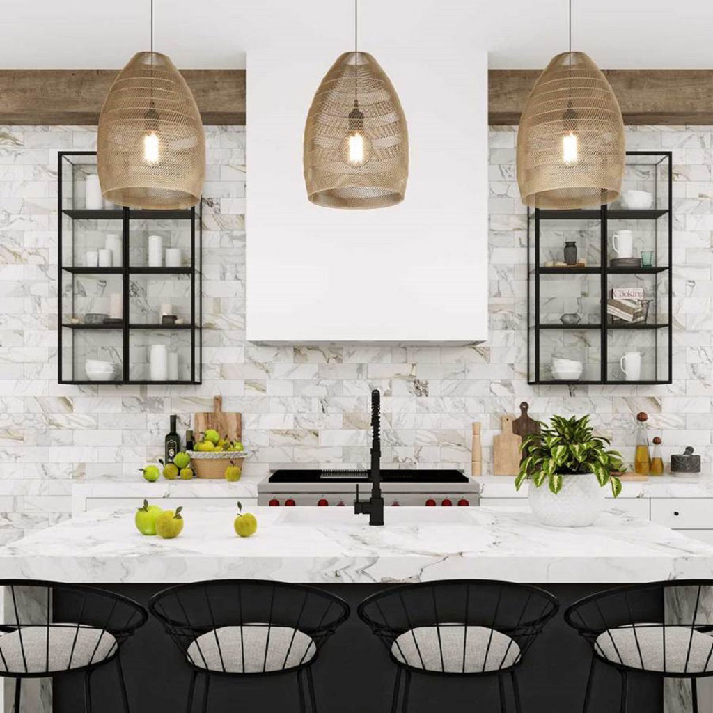 White 4x12 Polished Subway Calacatta Gold Marble Tile (15 pack, 5 sq ft/case)