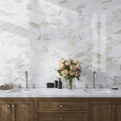 White 4x12 Marble Polished Subway Tile (15 pack, 5 sq ft/case) - Sample