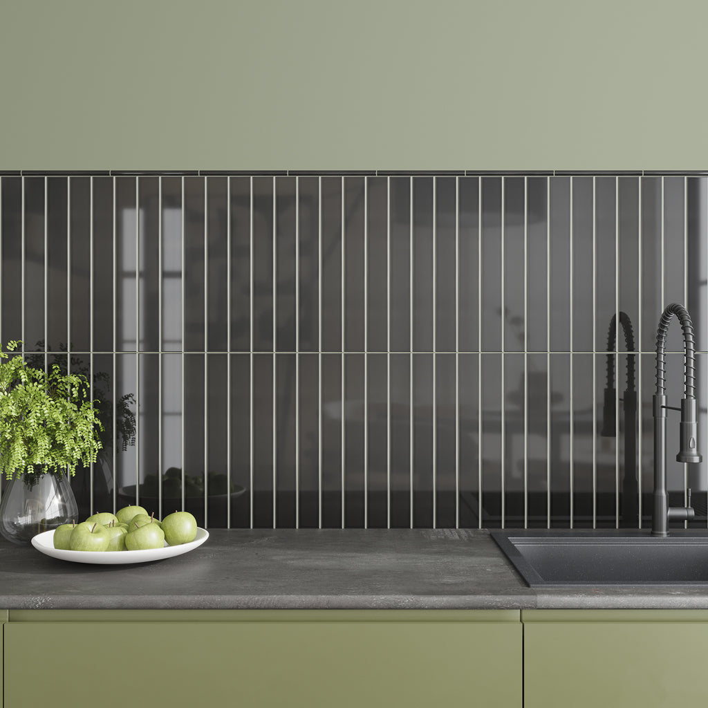 Jet Black 2x16 Glossy Ceramic Subway Tile (50 pack, 10.76 sq ft/case)