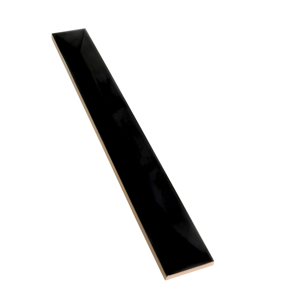 Jet Black 2x16 Glossy Ceramic Deco Subway Tile (50 pack,10.76 sq ft/case) - Sample