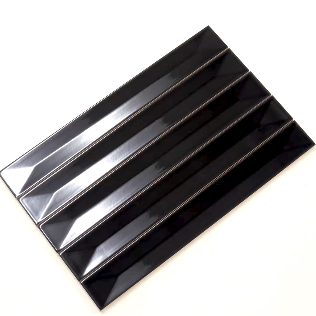 Jet Black 2x16 Glossy Ceramic Deco Subway Tile (50 pack,10.76 sq ft/case) - Sample