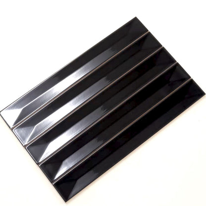 Jet Black 2x16 Glossy Ceramic Deco Subway Tile (50 pack,10.76 sq ft/case) - Sample