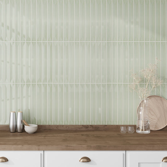 Soft Mint Green 2x16 Glossy Ceramic Deco Subway Tile (50 pack,10.76 sq ft/case)