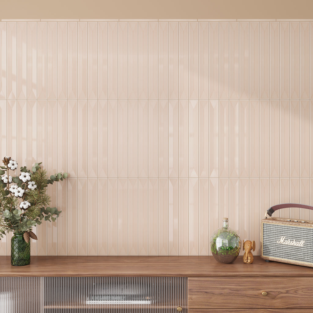 Powder Pink 0.5x8 Glossy Ceramic Pencil Tile Trim (10 pack, 0.27 sq ft/case)