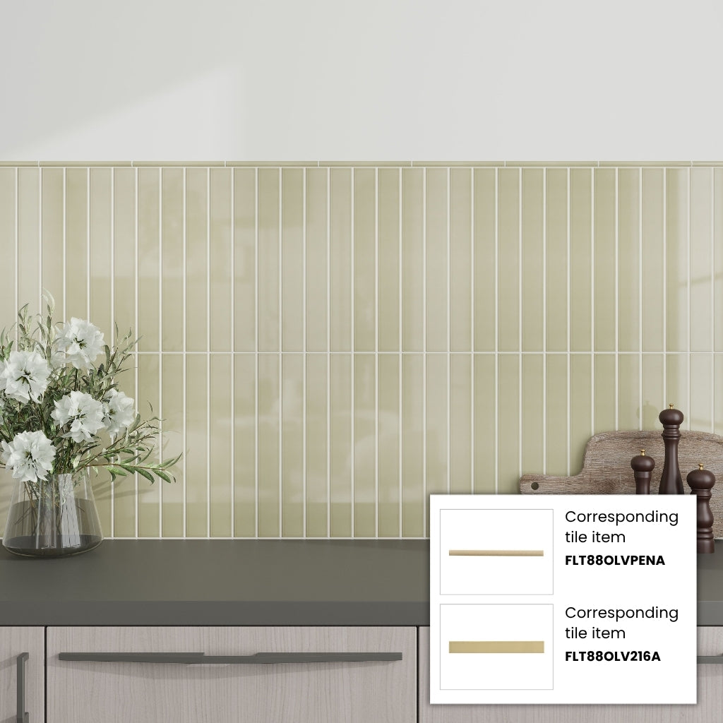 Soft Olive 2x16 Glossy Ceramic Subway Tile (50 pack, 10.76 sq ft/case)