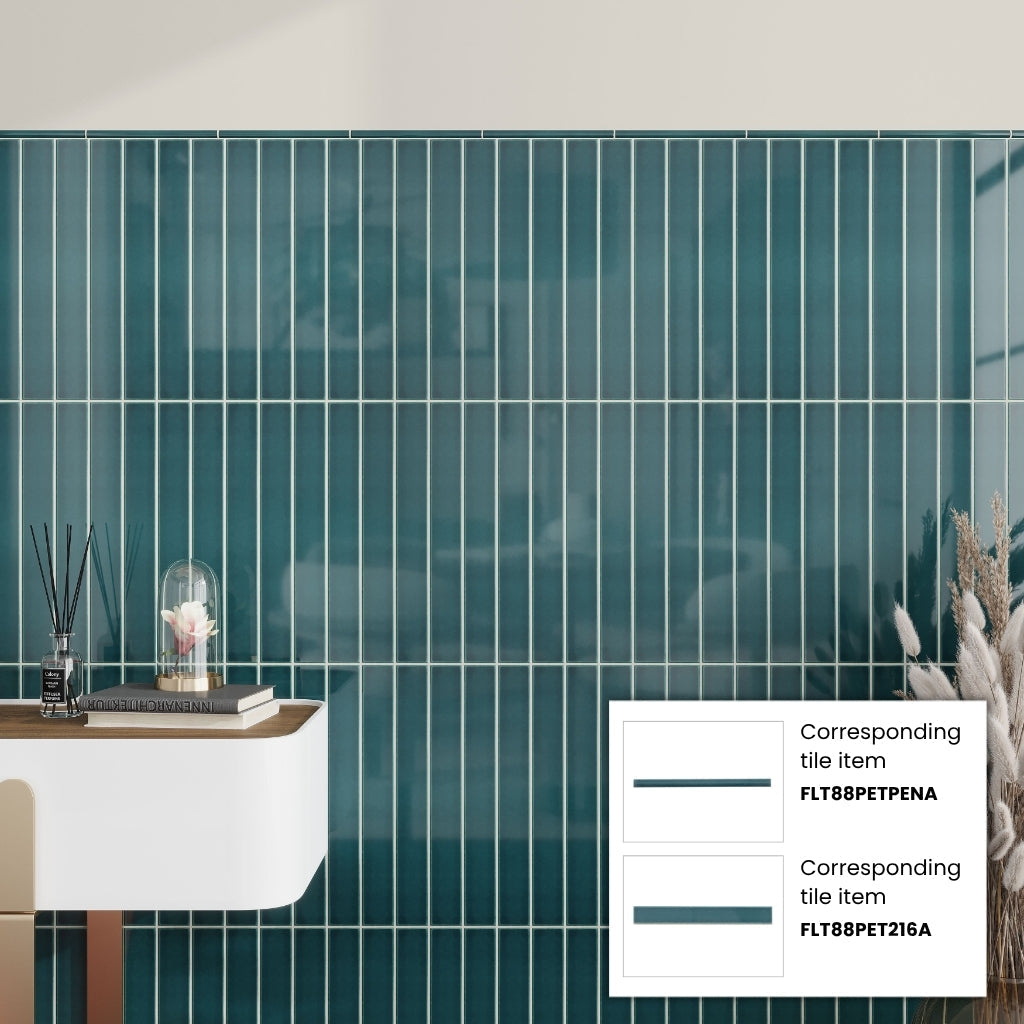 Emerald Petrol Blue 2x16 Glossy Ceramic Subway Tile (50 pack, 10.76 sq ft/case)