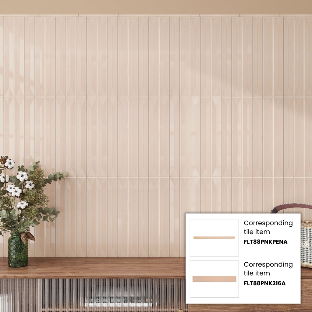 Powder Pink 0.5x8 Glossy Ceramic Pencil Tile Trim (10 pack, 0.27 sq ft/case)