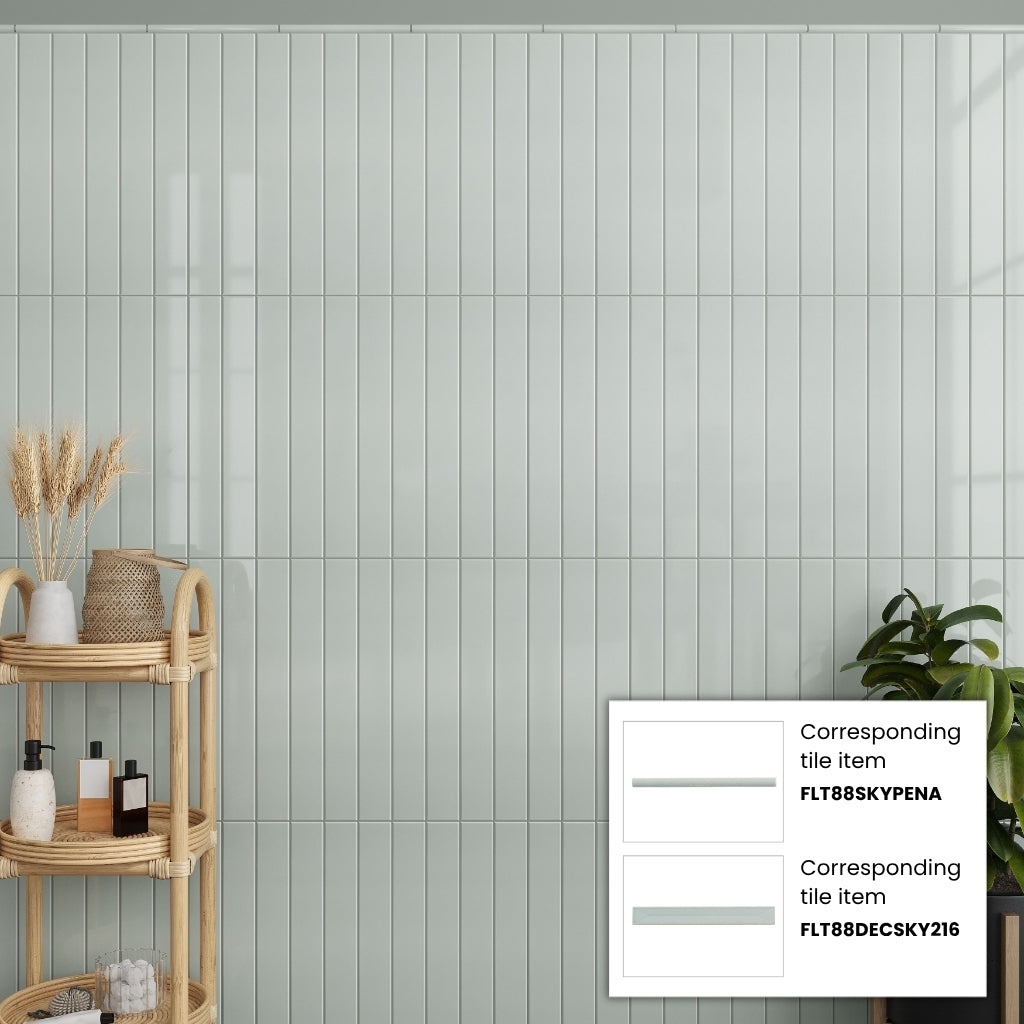 Pastel light Blue 2x16 Glossy Ceramic Deco Subway Tile (50 pack,10.76 sq ft/case)