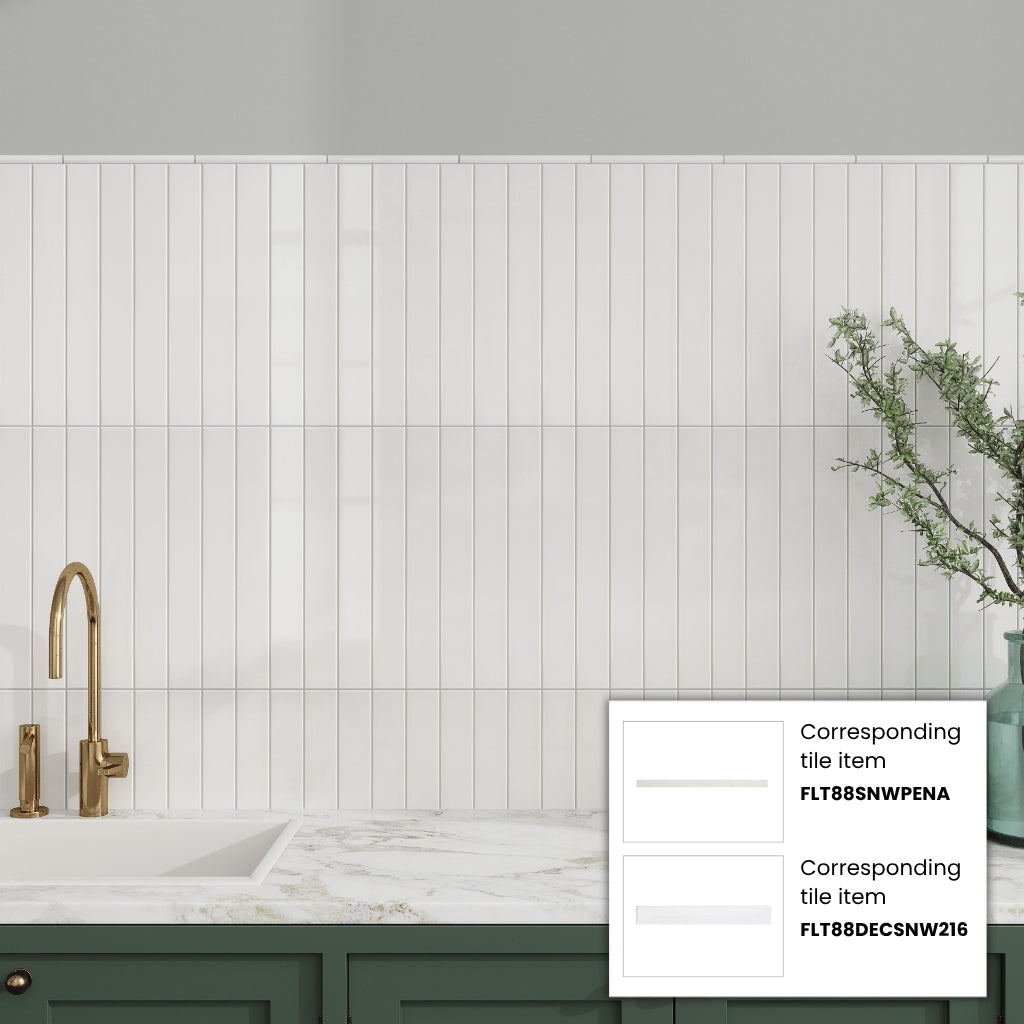 Snow White 2x16 Glossy Ceramic Deco Subway Tile (50 pack,10.76 sq ft/case)
