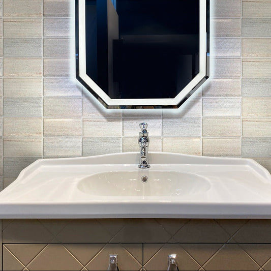 Wooden Beige 3x6 Polished Beveled Subway Crystal Sand Marble Tile (40 pack, 5 sq ft/case)