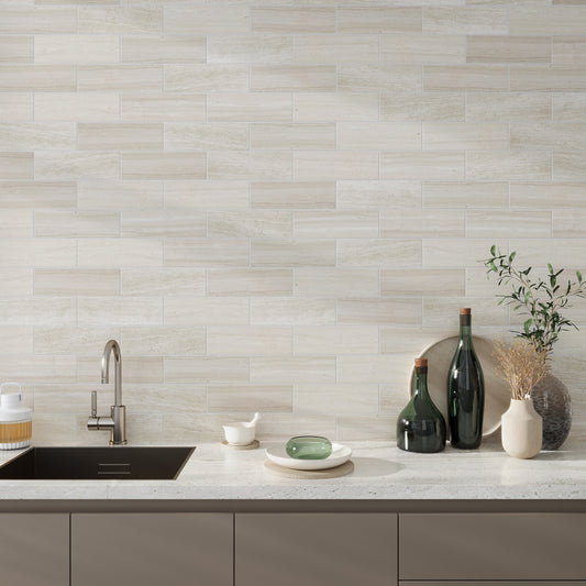 Wooden Beige 4x12 Honed Subway Crystal Sand Marble Tile (15 pack, 5 sq ft/case)