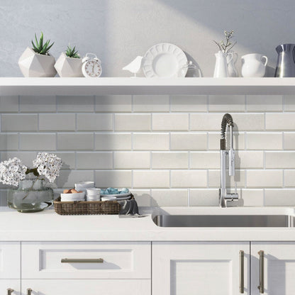 White 3x6 Polished Beveled Subway Thassos Marble Tile (40 pack, 5 sq ft/case)