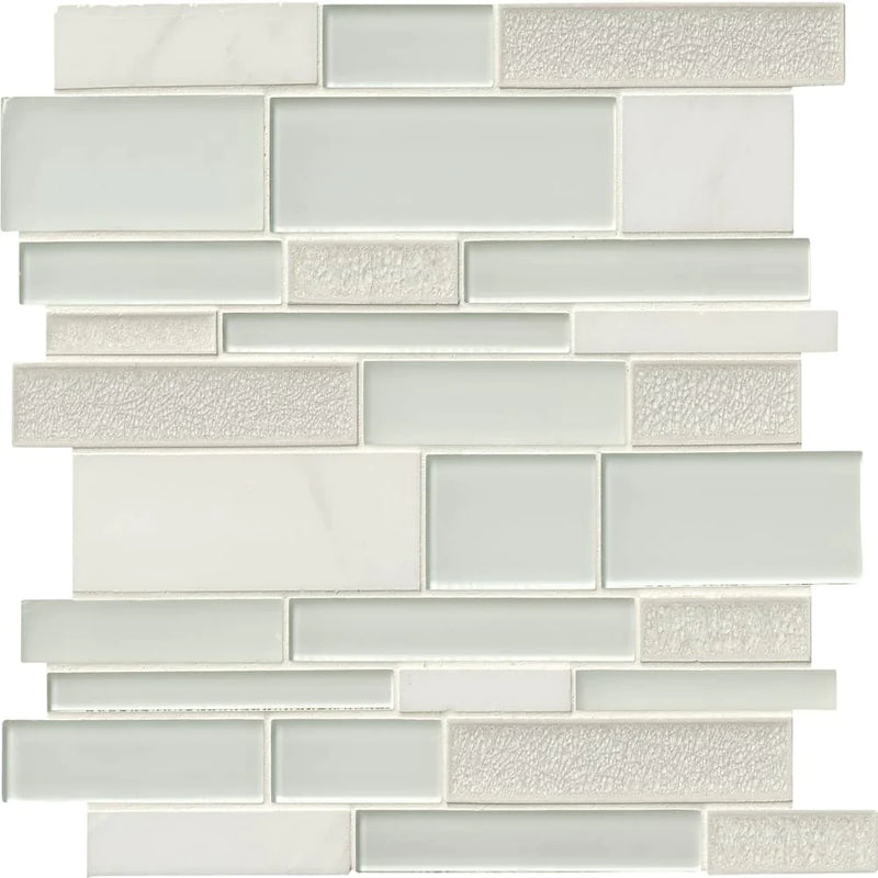 MSI Fantasia Blanco Interlocking Glass and Stone Mosaic Tile 12"x18"