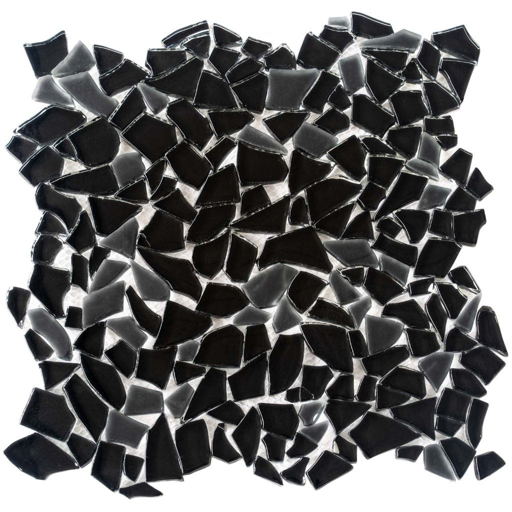 Black 11x11 Glossy Matte Multi-shaped Glass Mosaic Tile (5 pack, 4.36 sq ft/case)