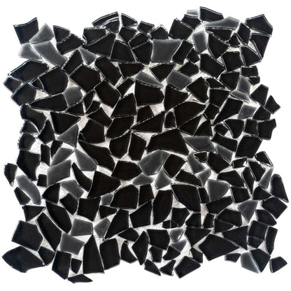 Black 11x11 Glossy Matte Multi-shaped Glass Mosaic Tile (5 pack, 4.36 sq ft/case)