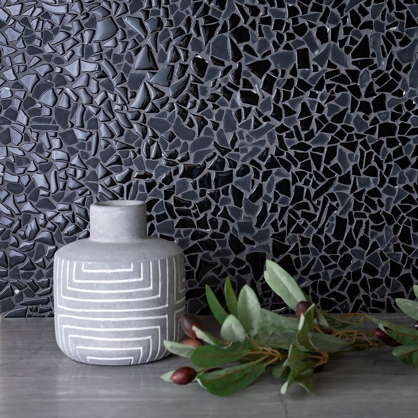 Black 11x11 Glossy Matte Multi-shaped Glass Mosaic Tile (5 pack, 4.36 sq ft/case) - Sample