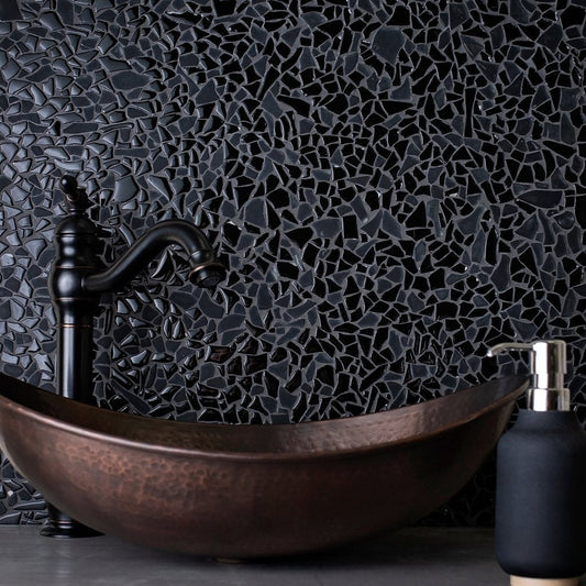 Black 11x11 Glossy Matte Multi-shaped Glass Mosaic Tile (5 pack, 4.36 sq ft/case)