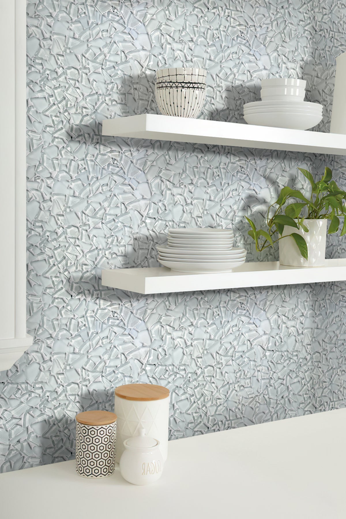 White 11x11 Glossy Matte Multi-shaped Glass Mosaic Tile (5 pack, 4.36 sq ft/case) - Sample