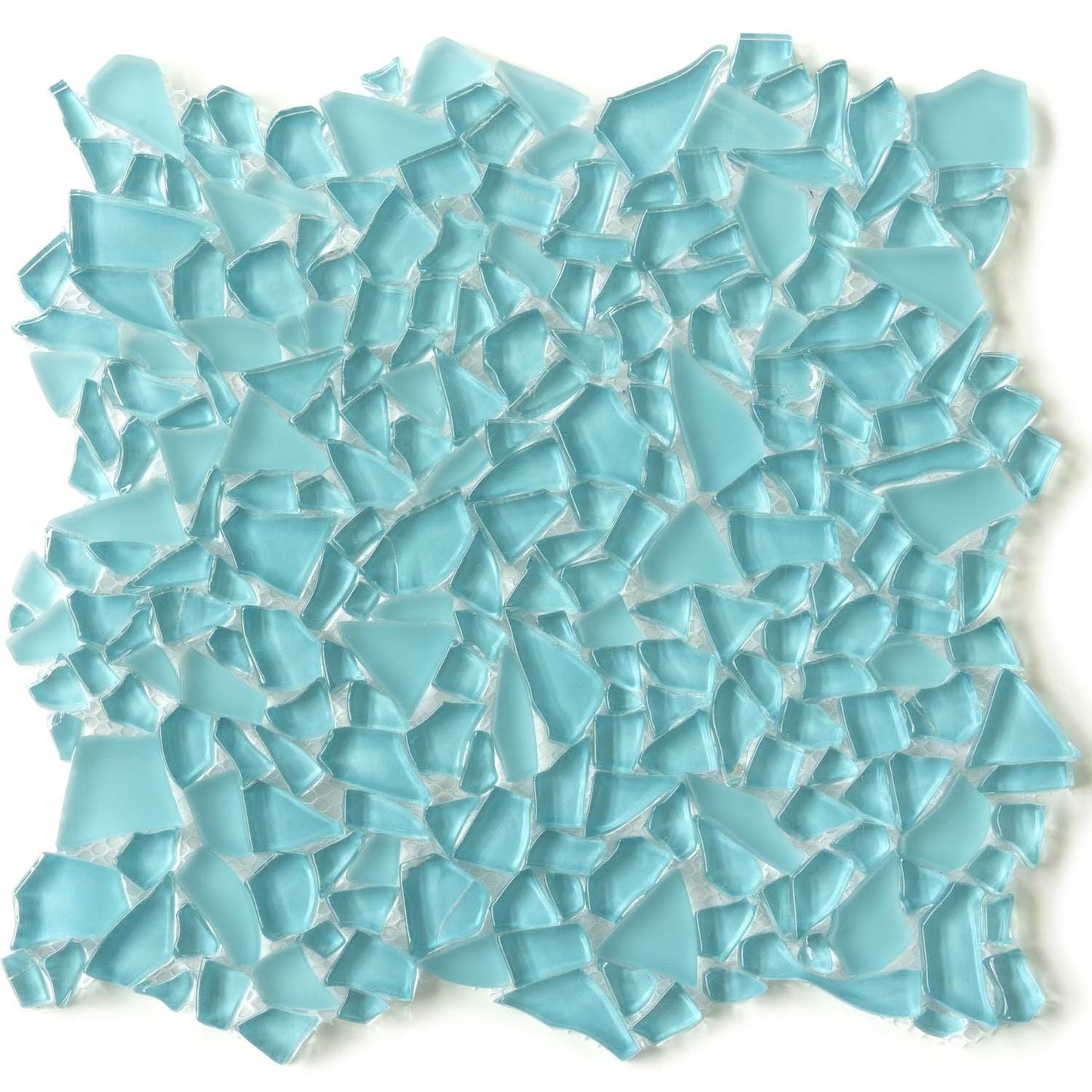 Sky Blue 11x11 Glossy Matte Multi-shaped Glass Mosaic Tile (5 pack, 4.36 sq ft/case) - Sample