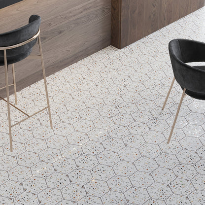 White Multicolor 8x9 Matte Hexagon Porcelain Tile (25 pack, 9.93 sq ft/case)