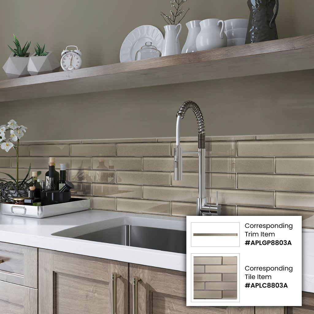 Fossil Gray 12x12 Glossy Brick Glass Mosaic Tile (5 pack, 4.83 sq ft/case) - Sample