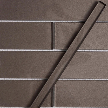 Cedar Brown 0.5x12 Glossy Glass Pencil Tile Trim (10 pack, 0.5 sq ft/case) - Sample