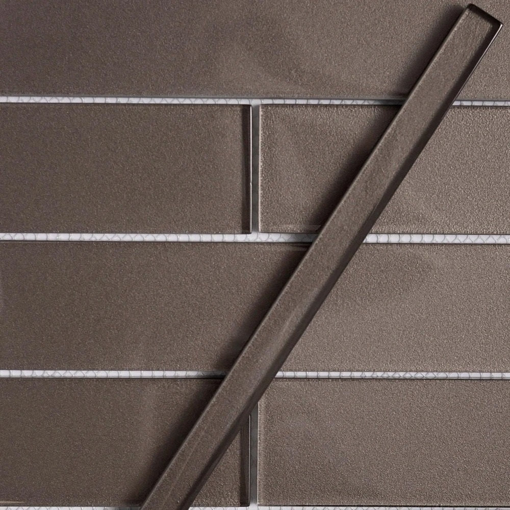 Cedar Brown 0.5x12 Glossy Glass Pencil Tile Trim (10 pack, 0.5 sq ft/case)