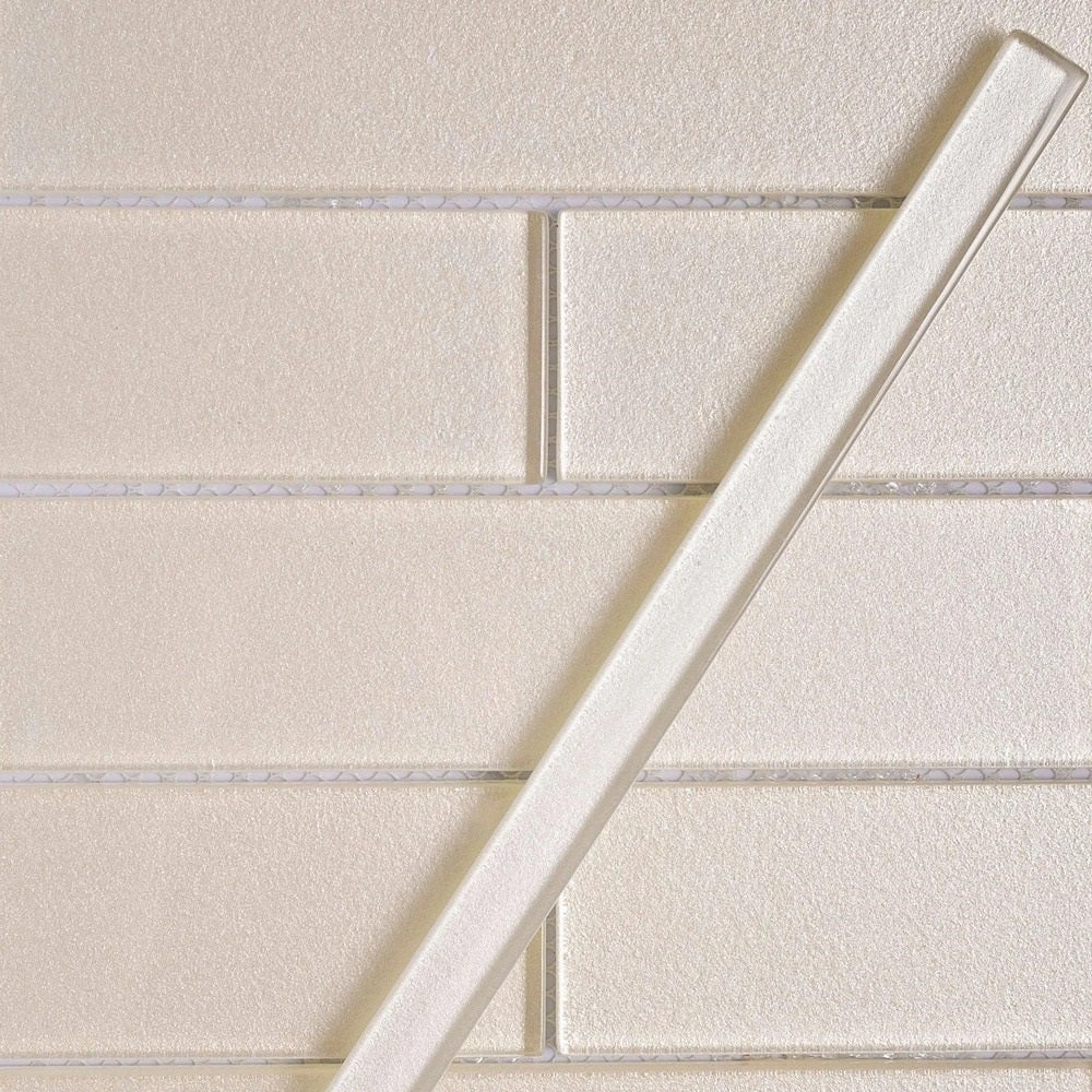 Snow White 0.5x12 Glossy Glass Pencil Tile Trim (10 pack, 0.5 sq ft/case) - Sample