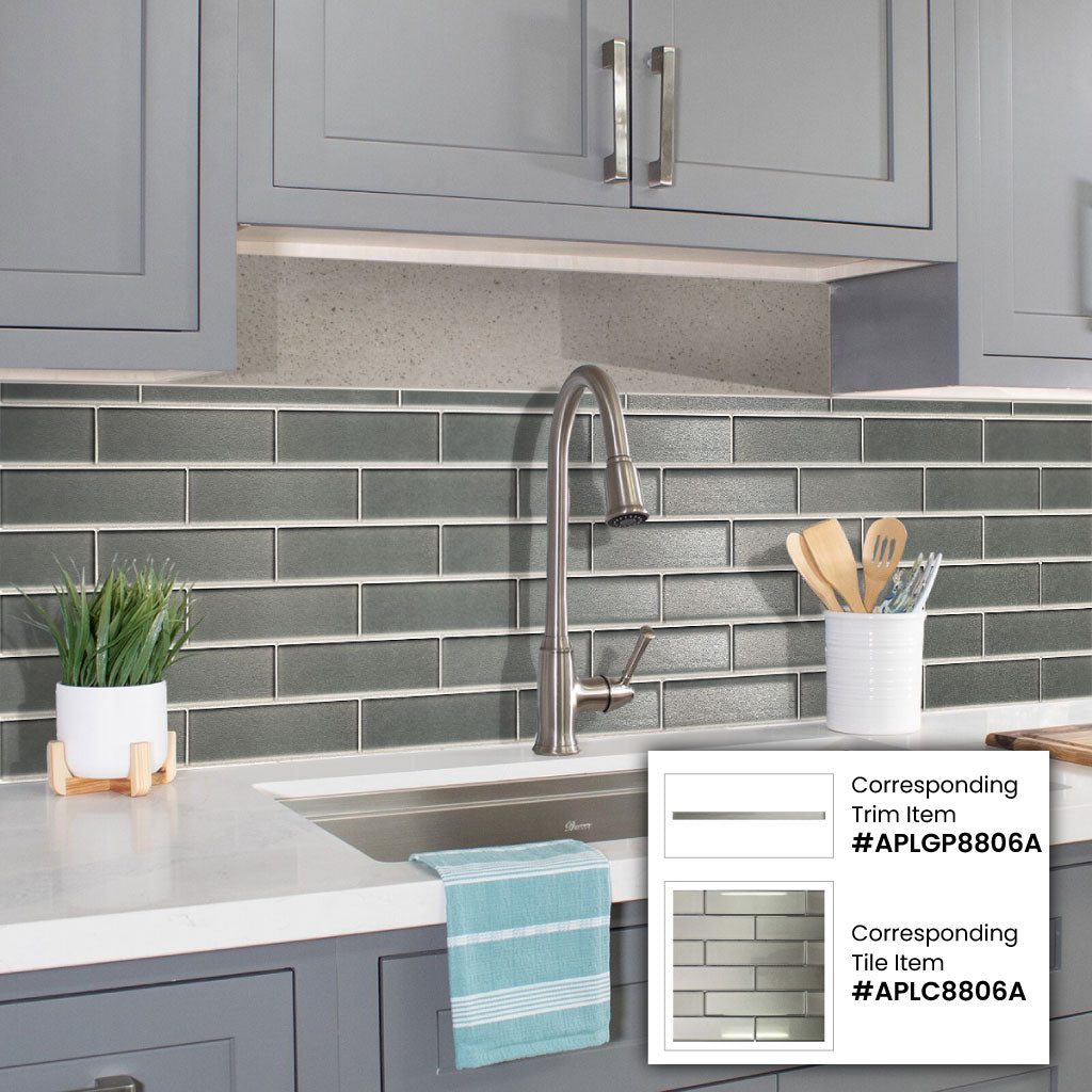 Stone Gray 0.5x12 Glossy Glass Pencil Tile Trim (10 pack, 0.5 sq ft/case) - Sample