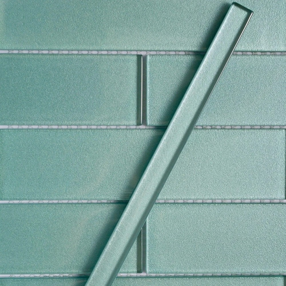 Tiffany Blue 0.5x12 Glossy Glass Pencil Tile Trim (10 pack, 0.5 sq ft/case) - Sample