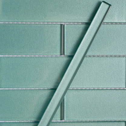 Tiffany Blue 0.5x12 Glossy Glass Pencil Tile Trim (10 pack, 0.5 sq ft/case) - Sample