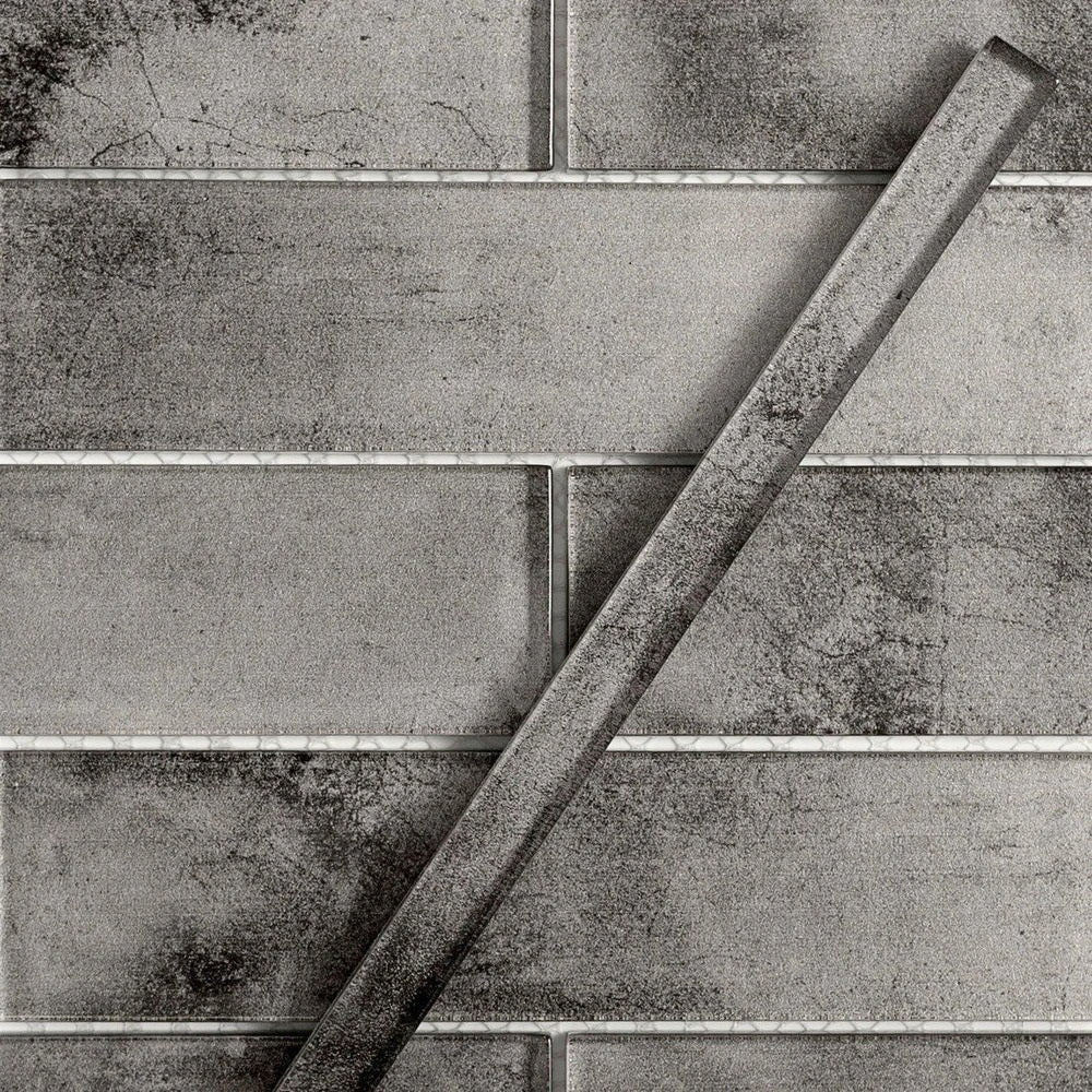 Dark Gray 0.5x12 Glossy Glass Flat Pencil Tile Trim (10 pack, 0.5 sq ft/case) - Sample