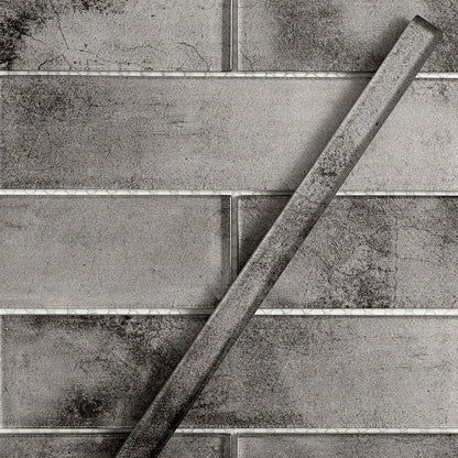 Dark Gray 0.5x12 Glossy Glass Flat Pencil Tile Trim (10 pack, 0.5 sq ft/case) - Sample