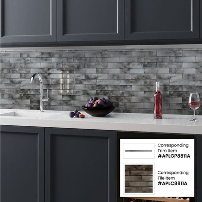 Dark Gray 12x12 Glossy Brick Glass Mosaic Tile (5 pack, 4.83 sq ft/case)