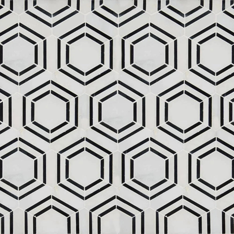 MSI Georama Nero Hexagon Polished Marble Mosaic Tile 11"x13"
