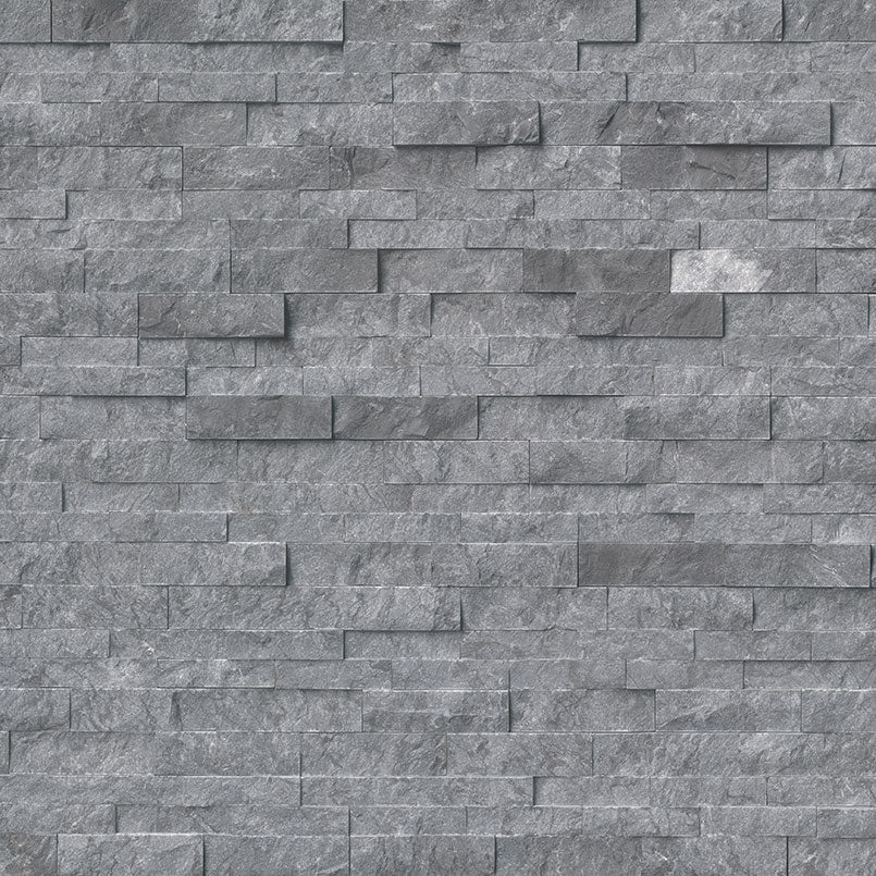 Glacial grey splitface ledger panel 6X24 natural marble wall tile LPNLMGLAGRY624 product shot wall view