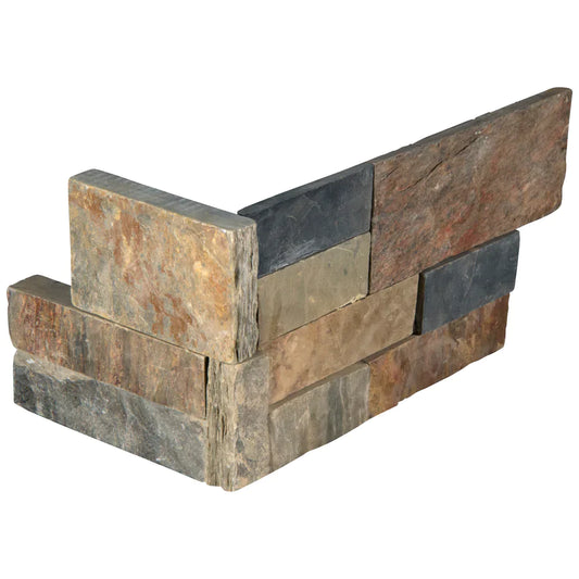 Gold Rush Splitface Ledger Corner 6x18 Natural Slate Wall Tile LPNLSGLDRUS618COR MULTI product shot angle view