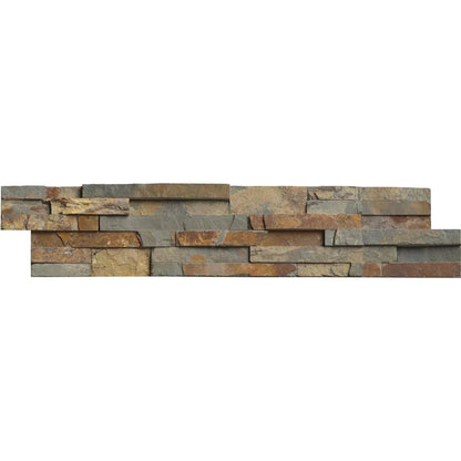 Gold rush splitface ledger panel 6X24 natural slate wall tile LPNLSGLDRUS624 product shot multiple tiles close up view