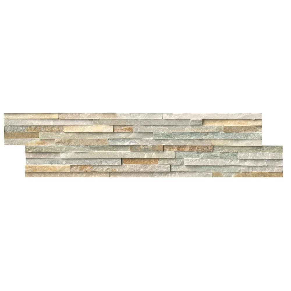 Golden honey pencil ledger panel 6X24 natural quartzite wall tile LPNLQGLDHON624 PEN product shot multiple tiles close up view