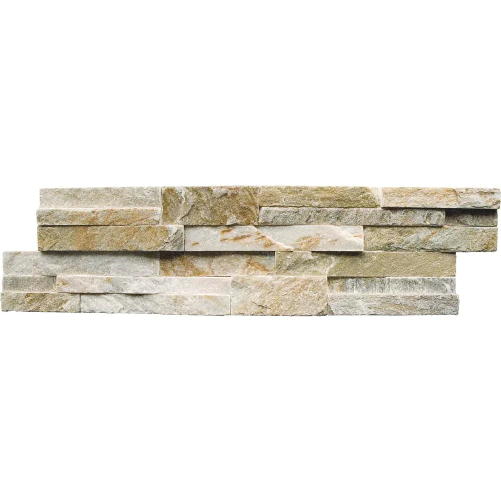 Golden honey splitface ledger panel 6X24 natural quartzite wall tile LPNLQGLDHON624 product shot multiple tiles close up view