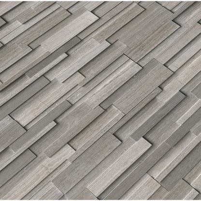 Gray oak panel 3D ledger panel 6X24 honed marble wall tile LPNLMGRYOAK624 3DH product shot multiple tiles angle view