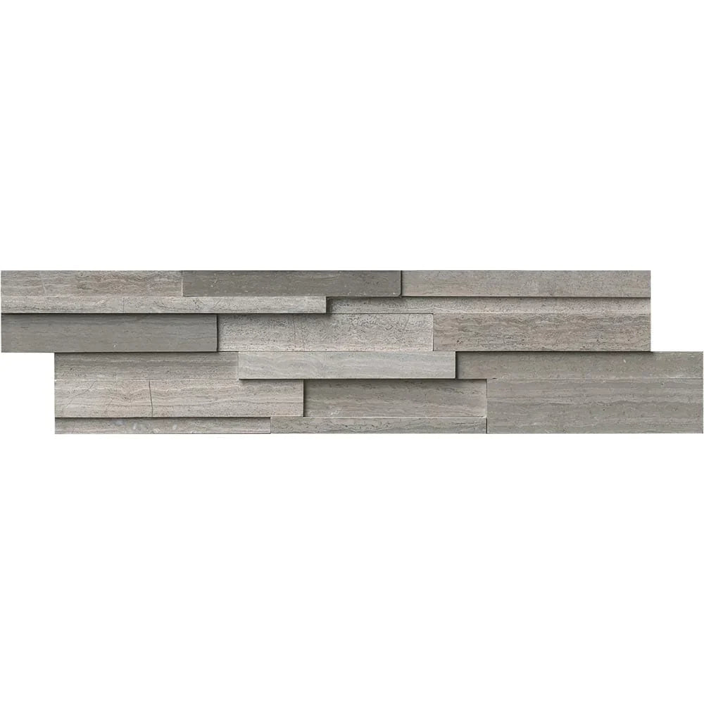 Gray oak panel 3D ledger panel 6X24 honed marble wall tile LPNLMGRYOAK624 3DH product shot multiple tiles close up view