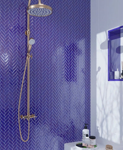 Cobalt Blue 11x13 Glossy Herringbone Glass Mosaic Tile (5 pack, 4.8125 sq ft/case) - Sample