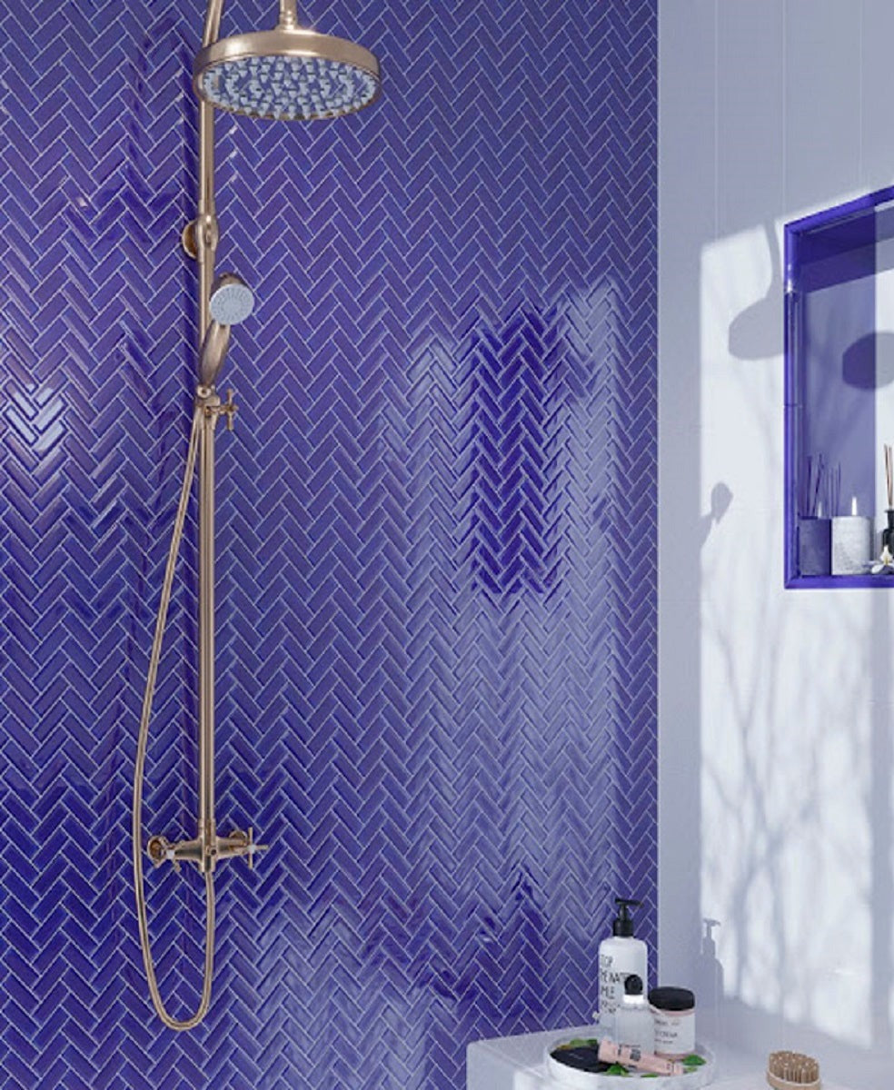 Cobalt Blue 11x13 Glossy Herringbone Glass Mosaic Tile (5 pack, 4.8125 sq ft/case)