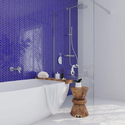 Cobalt Blue 11x13 Glossy Herringbone Glass Mosaic Tile (5 pack, 4.8125 sq ft/case)