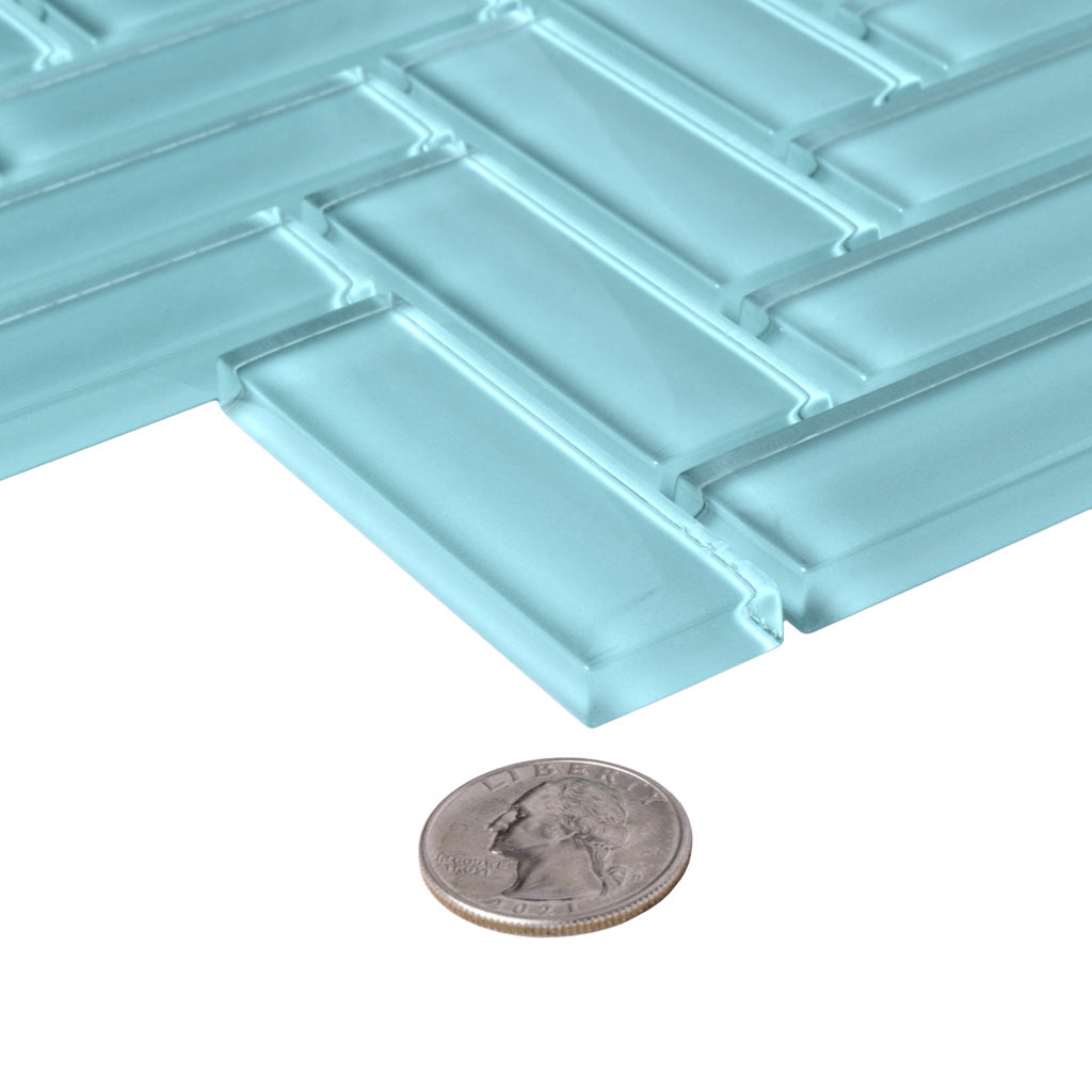 Sky Blue 11x13 Glossy Herringbone Glass Mosaic Tile (5 pack, 4.8125 sq ft/case)