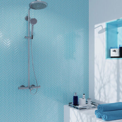 Sky Blue 11x13 Glossy Herringbone Glass Mosaic Tile (5 pack, 4.8125 sq ft/case)
